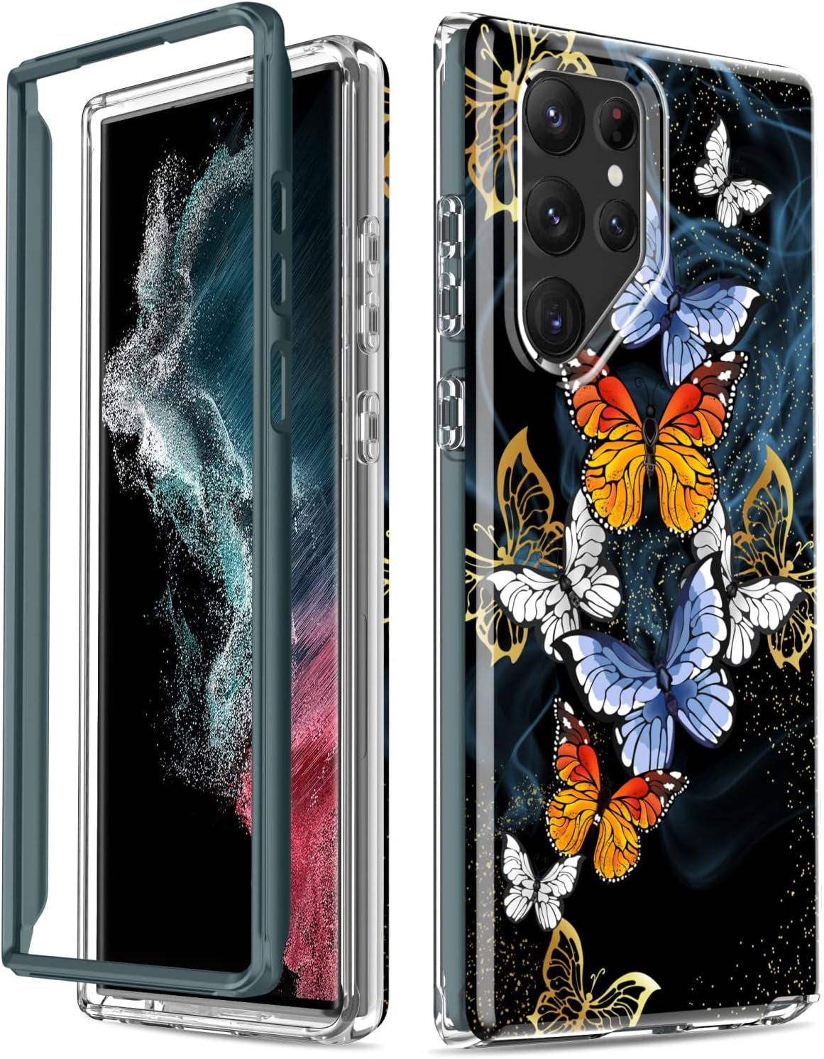 SEXYMOM for Samsung Galaxy S22 Ultra Case,Military Grade Durable Shockproof Cover with Fashion Designs for Women Girls,Slim Fit Protective Phone Case for Galaxy S22 Ultra 6.8" Fanstic Rainbow  SEXYMOM Elegant Butterflies  