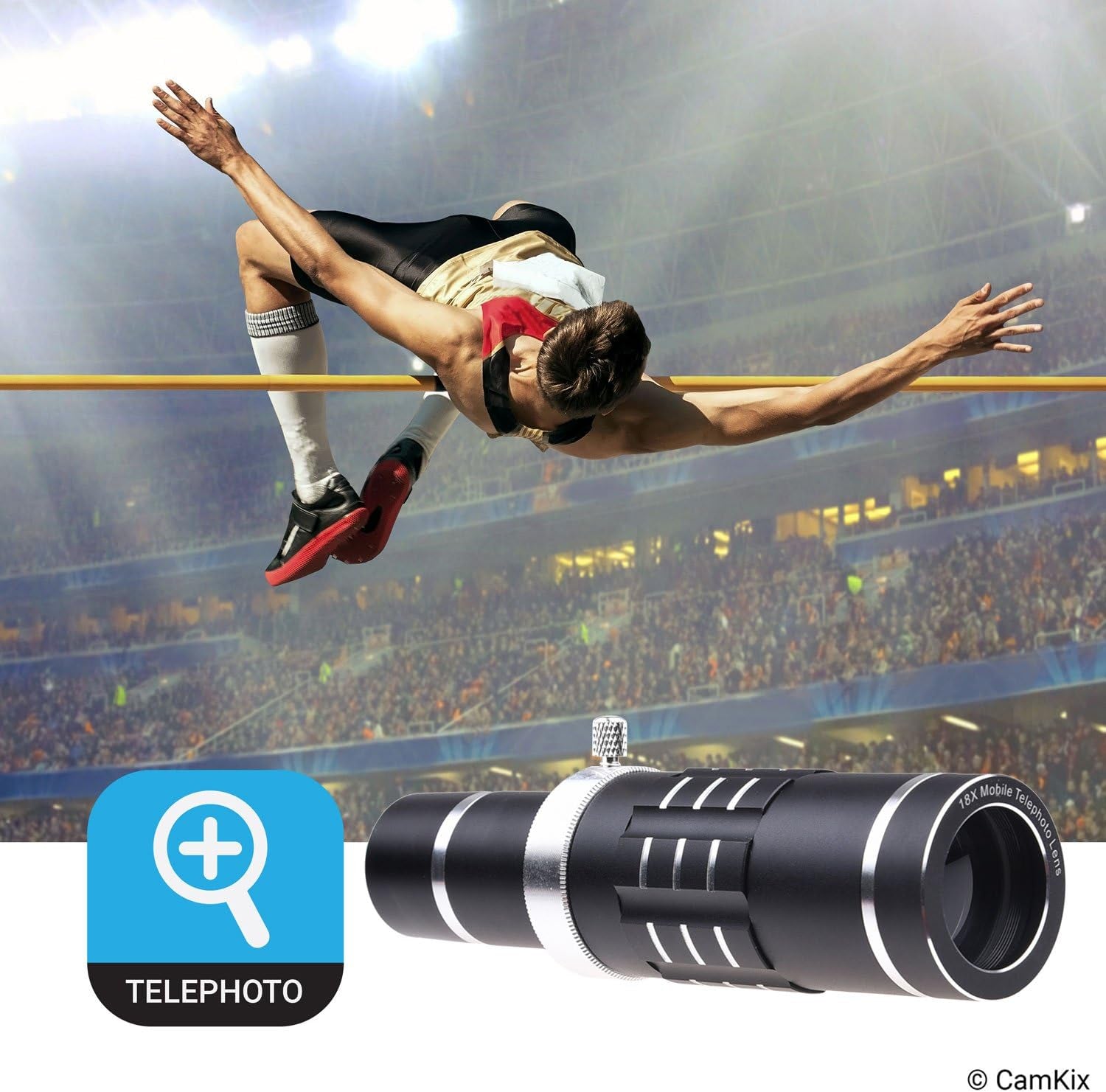 Universal 3In1 Lens Kit with 18X Telephoto + Macro + Wide Angle Lenses - Awesome Mobile Photography for Apple Iphone, Samsung Galaxy, Etc. - Locking Lens Clip - Adjustable Tripod (For Telephoto Lens)  CamKix   