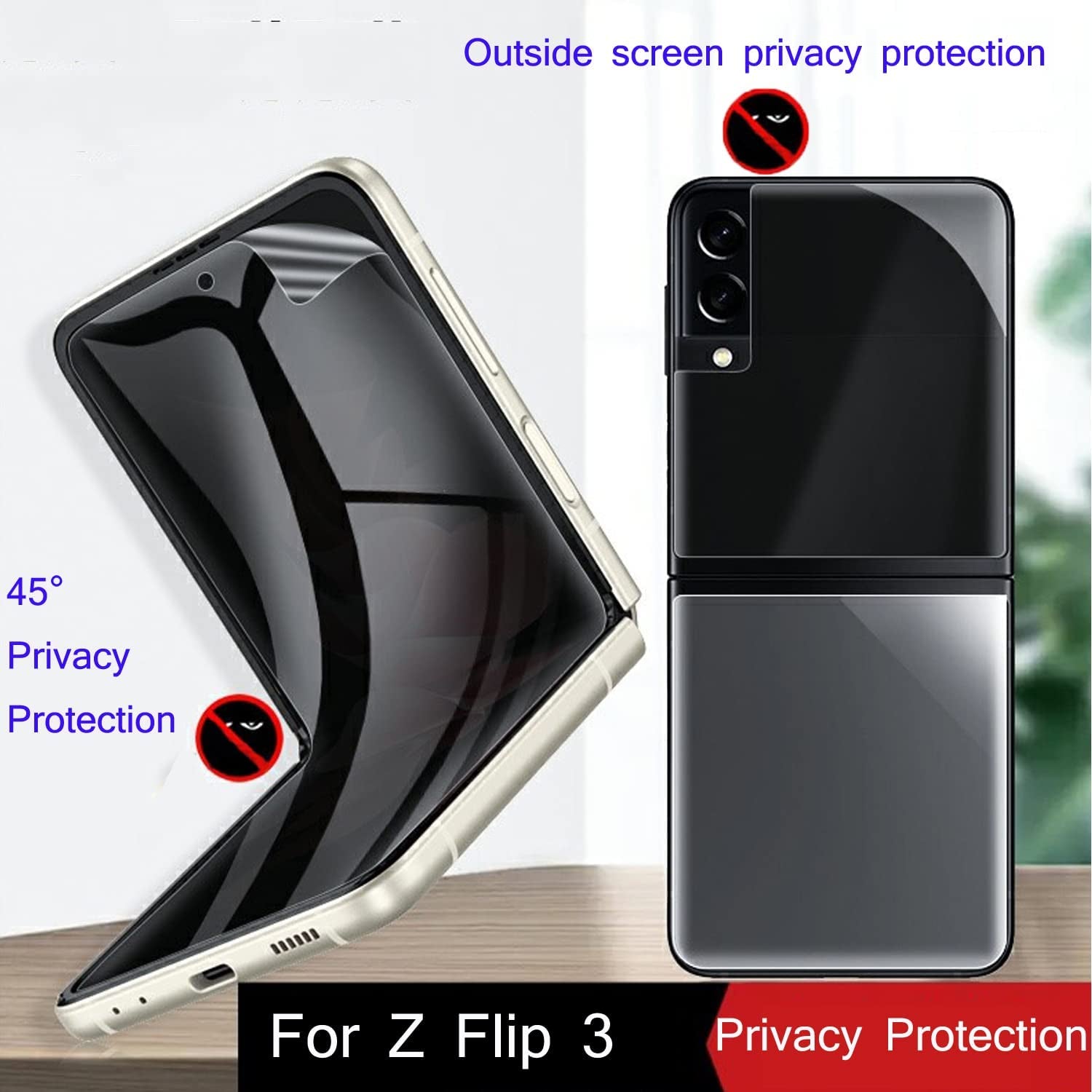 3 Pack Designed for Z Flip 3 Privacy Screen Protector,Anti-Peep 1PCS outside Screen Protector+1Pcs inside Screen Protector+1Pcs Side Protector Film for Samsung Z Flip 3 5G Smooth  BYIUIHS   