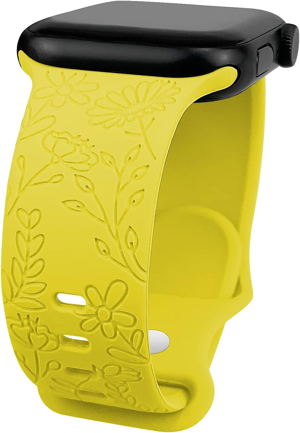 Lyfatz Flower Engraved Bands Compatible with Apple Watch Band 38Mm 40Mm 41Mm 42Mm 44Mm 45Mm 49Mm Women,Floral Laser Soft Silicone Waterproof Sport Band Replacement Wristbands for Iwatch Series 8 7 6 5 4 3 2 1 SE Ultra  Lyfatz Yellow 38/40/41mmM/L 