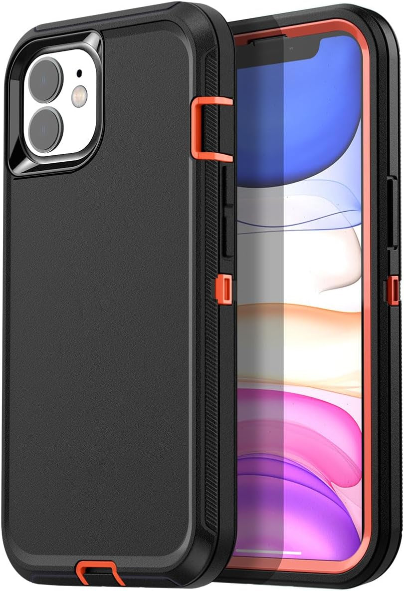 Aicase for Iphone 11 Case with Belt-Clip Holster, Heavy Duty Drop Protection Rugged Shockproof/Drop/Dust Proof 3-Layer Protective Durable Indestructible Phone Cover for Iphone 11, Black  AICase Black/Blaze Orange Iphone 11 