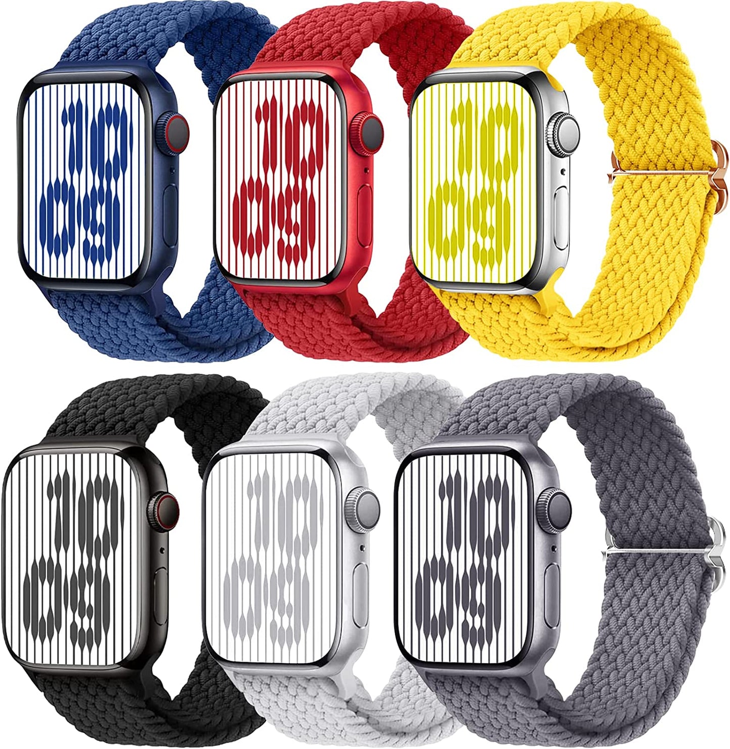 Brigtlaiff Braided Solo Loop Compatible with Apple Watch Band 38Mm 40Mm 41Mm 42Mm 44Mm 45Mm 49Mm Women Men, Adjustable Stretchy Nylon Wristband Strap for Iwatch Series 8 7 6 5 4 3 2 1 SE Ultra, 6Pack  Brigtlaiff Red/Atlantic Blue/Space Grey/Black/Yellow/Pearl White 42mm 44mm 45mm 49mm 