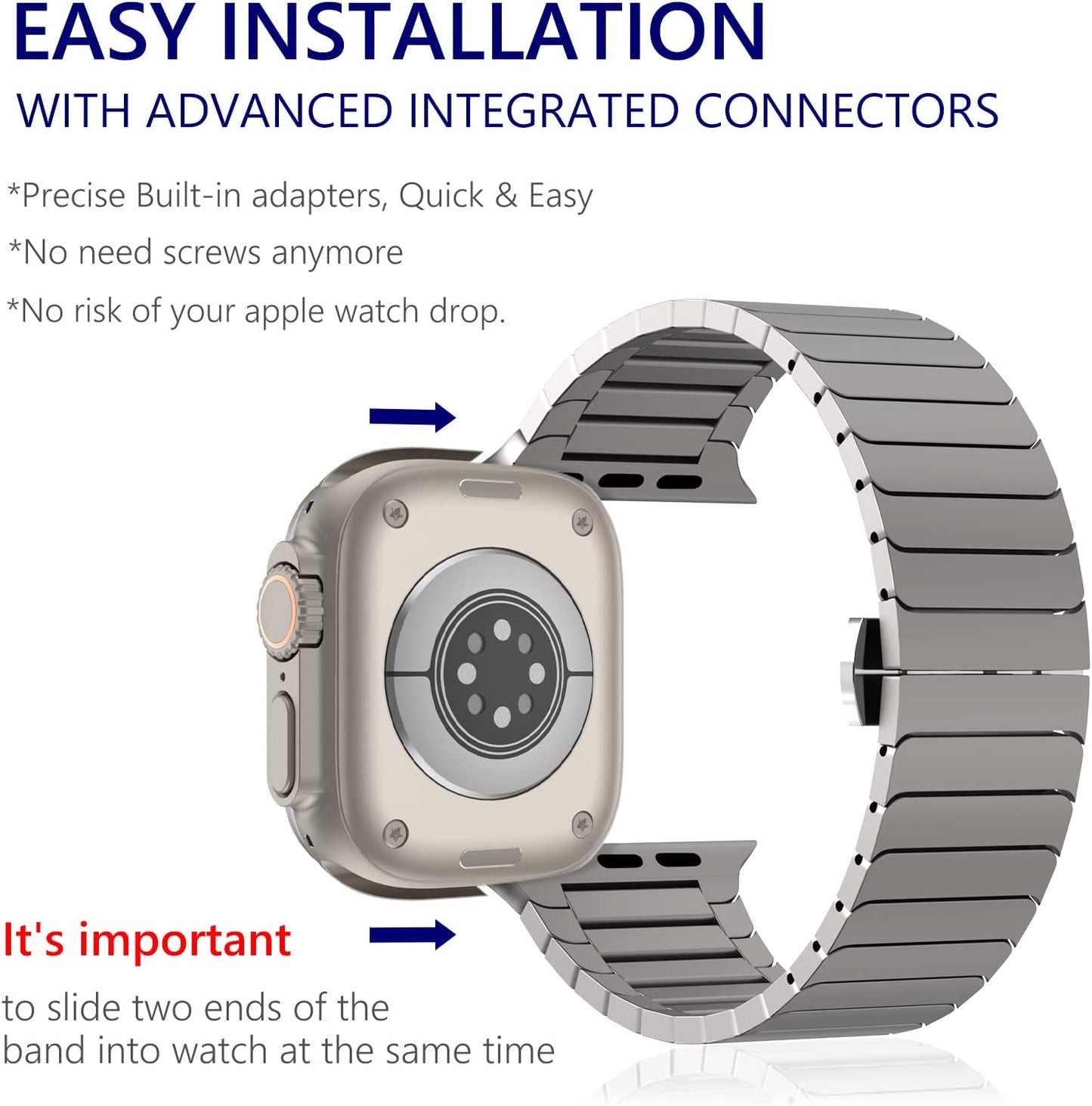 WINGLE Compatible for Apple Watch Ultra Band 49Mm 44Mm 45Mm 42Mm Series 8 7 Men, Stainless Steel Band Metal Strap Wristband for Apple Watch Iwatch Ultra SE 6 5 4 3 2 1 Link Women, Titanium  WINGLE   