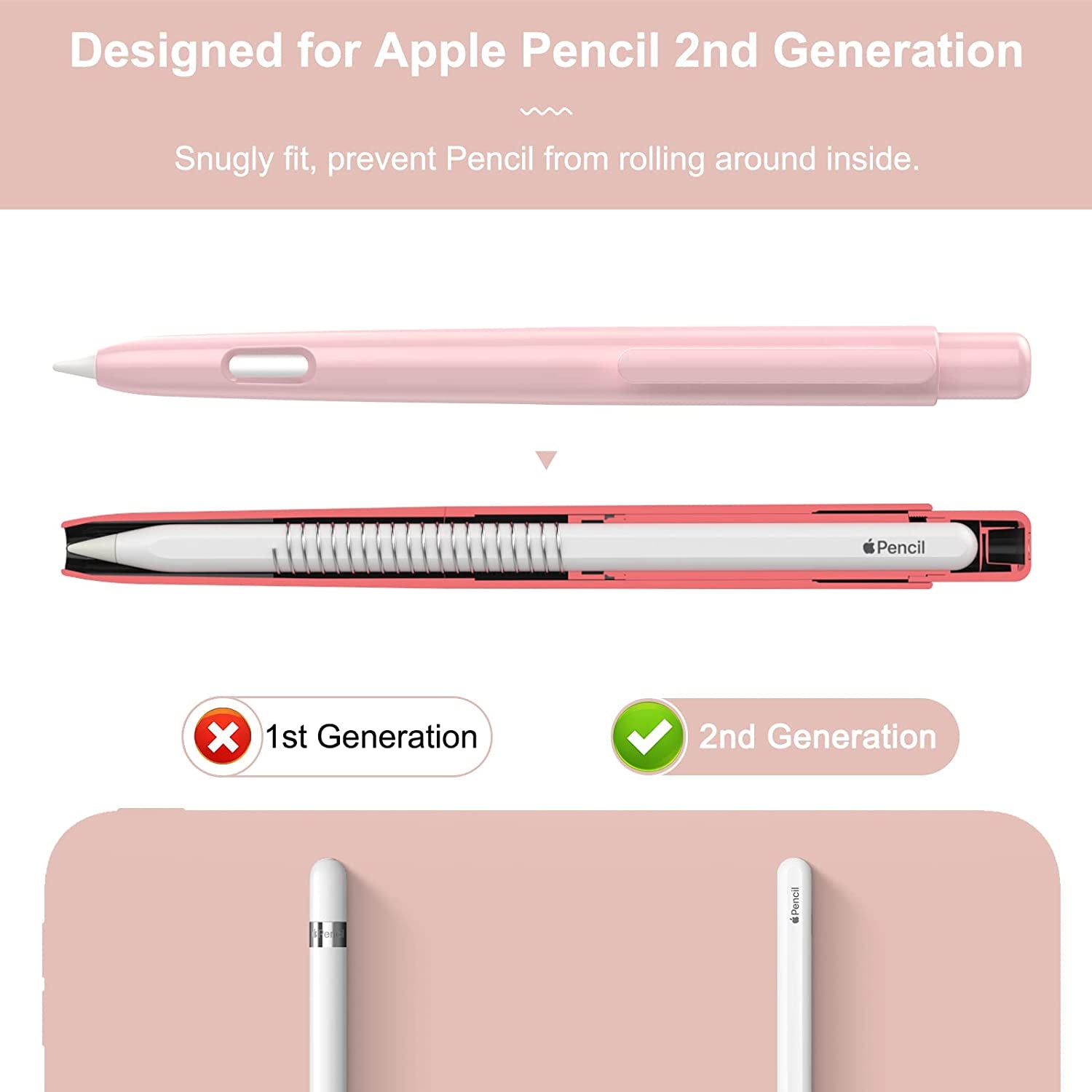 Moko Holder Case Compatible with Apple Pencil 2Nd Generation, Retractable Protective Pen Cover with Sturdy Clip for Ipad Mini 6 2021/ Ipad Air 5Th/4Th Gen/Ipad Pro 11 /Pro 12.9 2021/2020,Light Pink  MoKo   