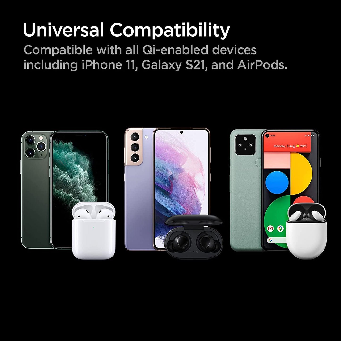 Spigen Wireless Charger, Fast 15W Wireless Charging Pad for Qi Enabled Galaxy S23 Ultra plus Z Fold Flip 4 3 S22 S21 FE Note 20 Pixel 6 Iphone 11 XS XR X 8 SE [No Adapter Included]  Spigen   