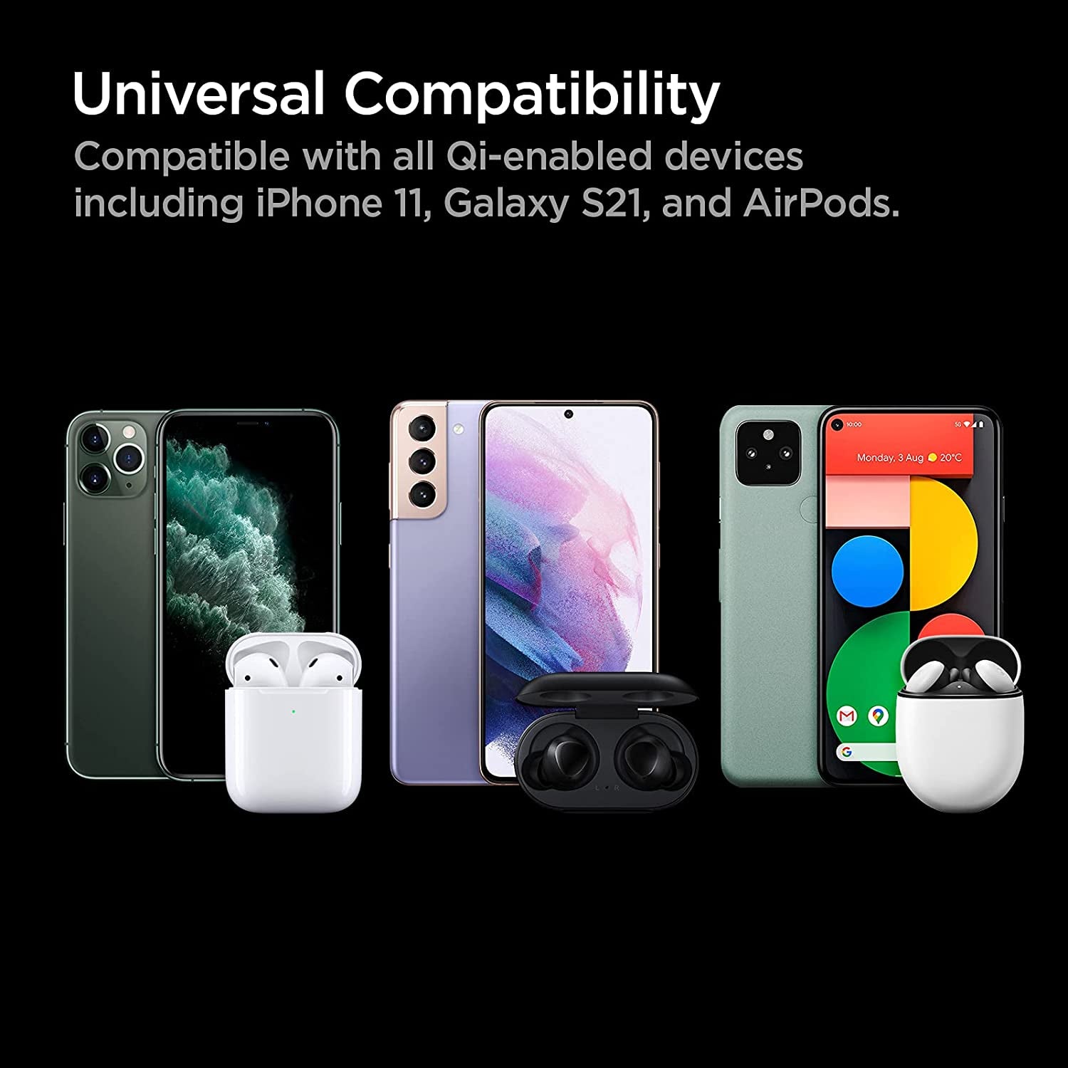 Spigen Wireless Charger, Fast 15W Wireless Charging Pad for Qi Enabled Galaxy S23 Ultra plus Z Fold Flip 4 3 S22 S21 FE Note 20 Pixel 6 Iphone 11 XS XR X 8 SE [No Adapter Included]  Spigen   