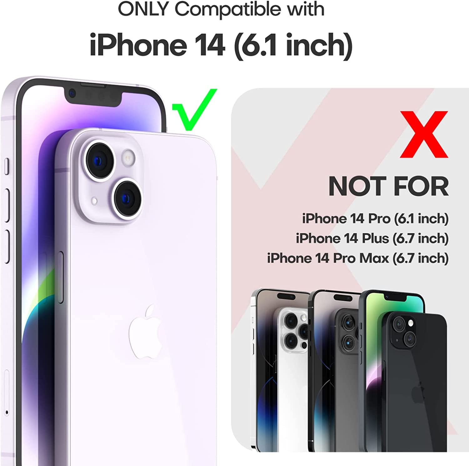TAURI 5-In-1 for Iphone 14 Case, [Not Yellowing] with 2 Screen Protector + 2 Camera Lens Protector, [Military Drop Protection] Shockproof Slim Phone Case for Iphone 14 6.1 Inch-Purple  TAURI   