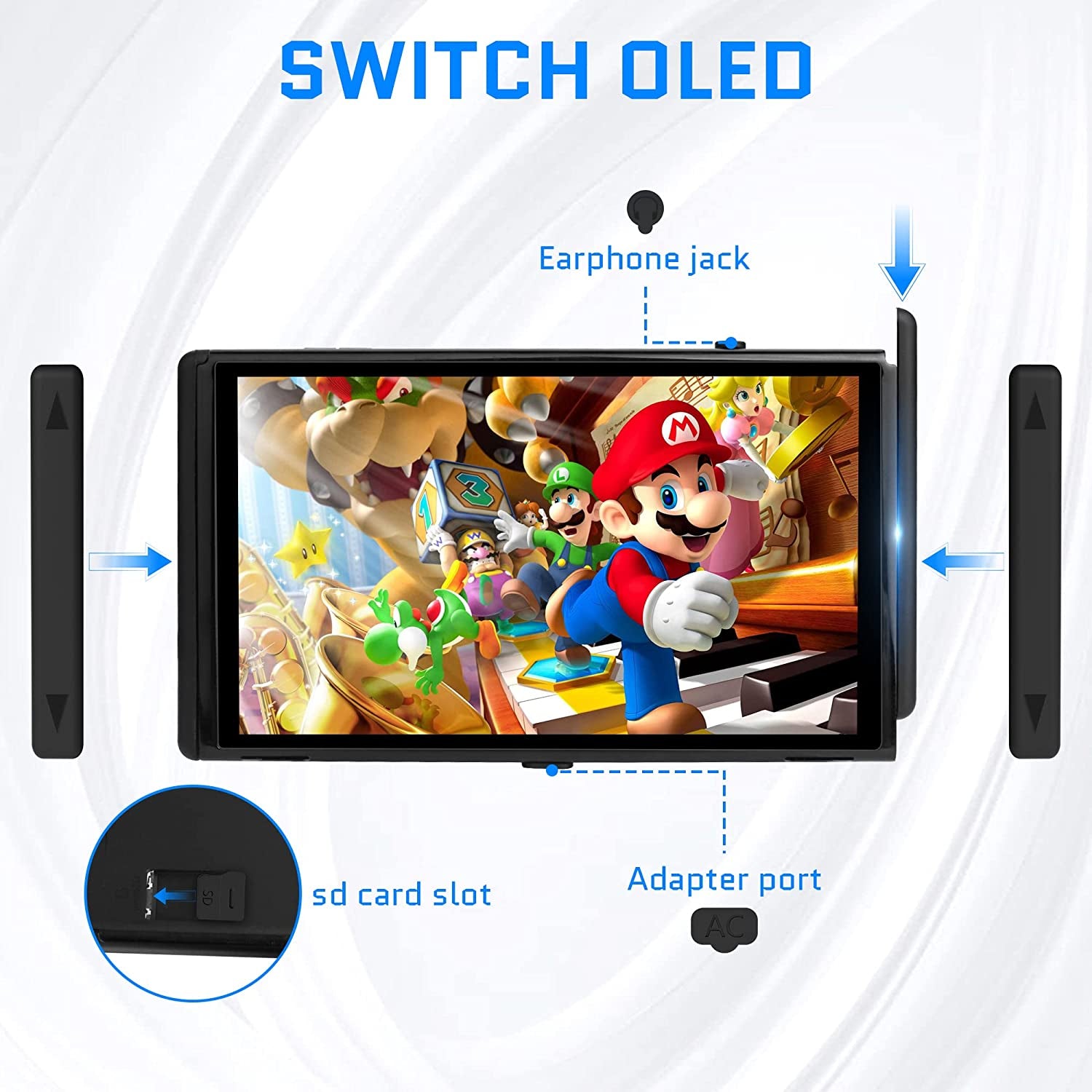 14 Pack - RHOTALL Dust Proof Plugs Kit for Nintendo Switch OLED Accessories, 11 Soft Silicone Dust Plug Cover for Switch OLED Console and Dock, 3 Thumb Grip Caps for Switch OLED Joy Con  RHOTALL   