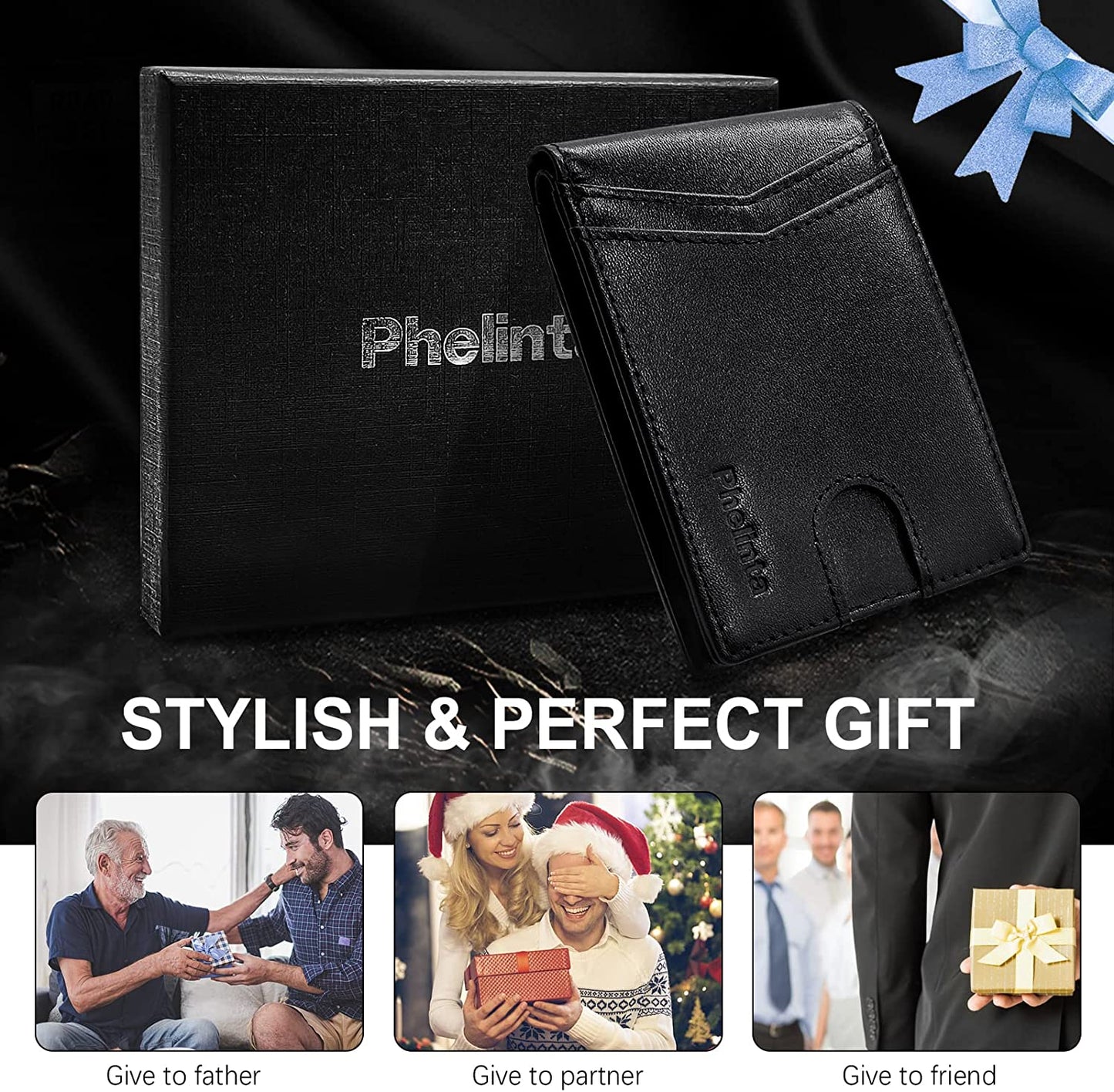 Wallet for Men Compatible with Samsung Smart Tag Plus/Smart Tag Wallet, RFID Blocking Bifold Wallet with Galaxy Smarttag Plus/Smarttag Holder, Genuine Leather Cash Credit Card Holder with Gift Box  Phelinta   