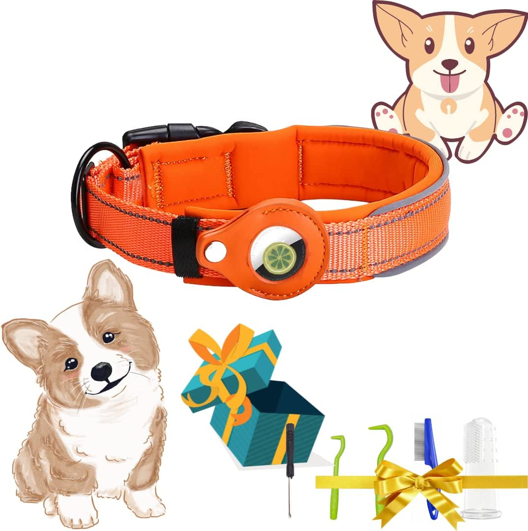 Dog Tracking Collar for Apple Airtag- Reflective Pet Collar with Airtag Holder Case, Adjustable, Durable, Stylish, Padded, Heavy-Duty Dog Collars L, Black  ELLOY Orange XL 