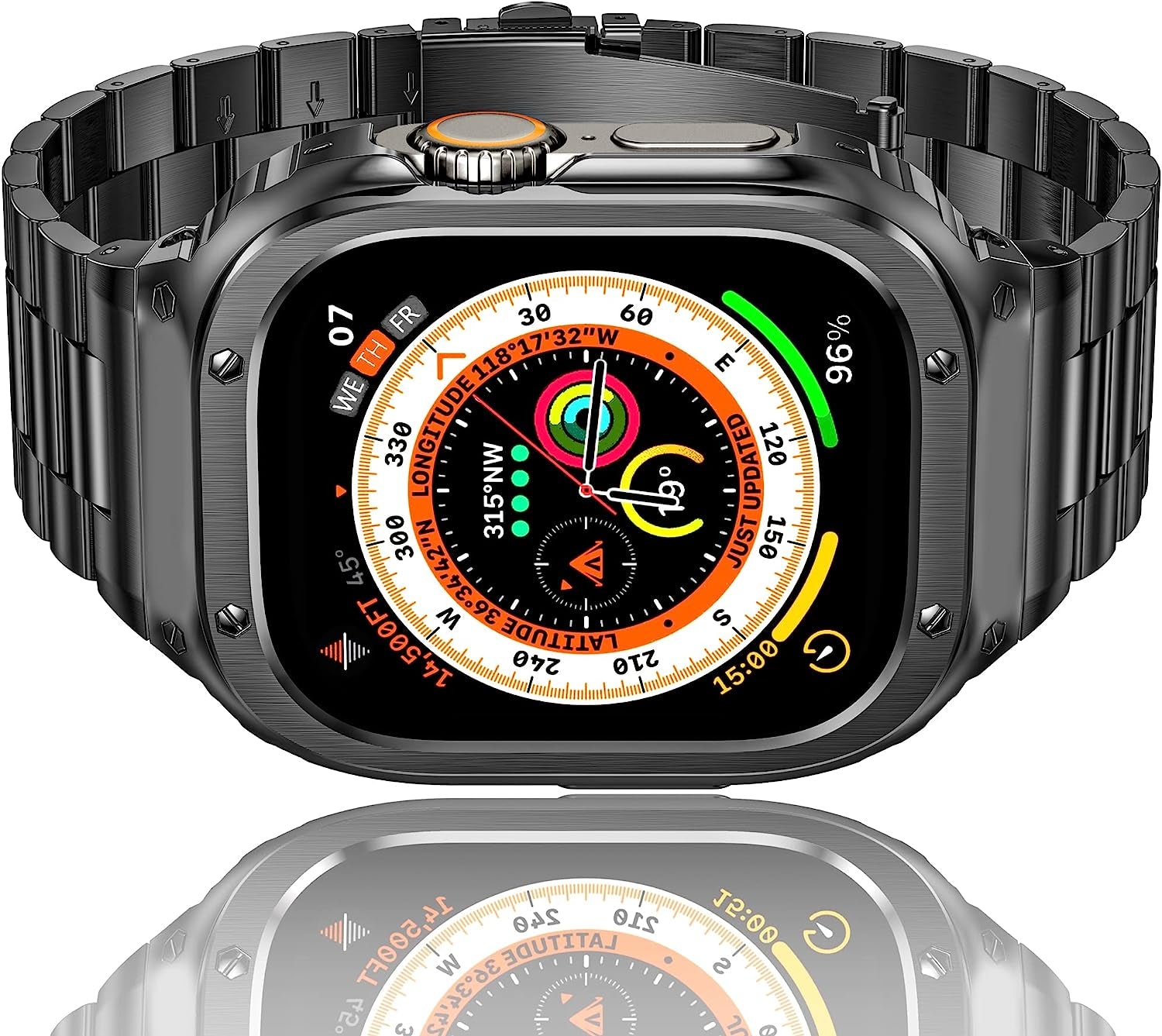 Amznew Stainless Steel Apple Watch Band with Case Compatible with Apple Watch Ultra 49Mm 8/7(45Mm/41Mm) 6/5/4/Se(44Mm/40Mm) 3/2/1(42Mm/38Mm), Iwatch Bands and Protective Cover for Men  Amznew Grey(case) 49mm-Ultra 