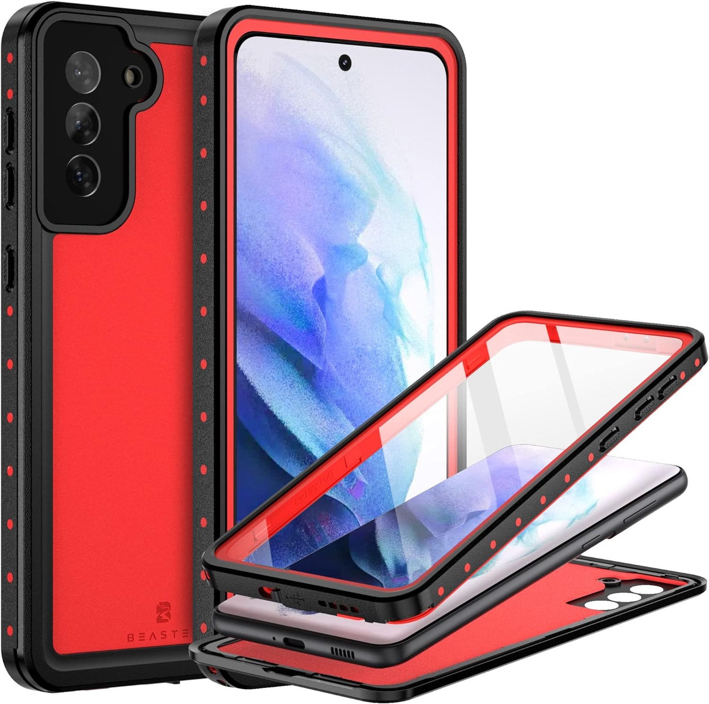 BEASTEK for Samsung Galaxy S21 Ultra Waterproof Case, NRE Series, Shockproof Underwater IP68 Case with Built-In Screen Protector Full Body Protective Cover, for Galaxy S21 Ultra 6.8 Inch (Blue)  BEASTEK Red Galaxy S21 