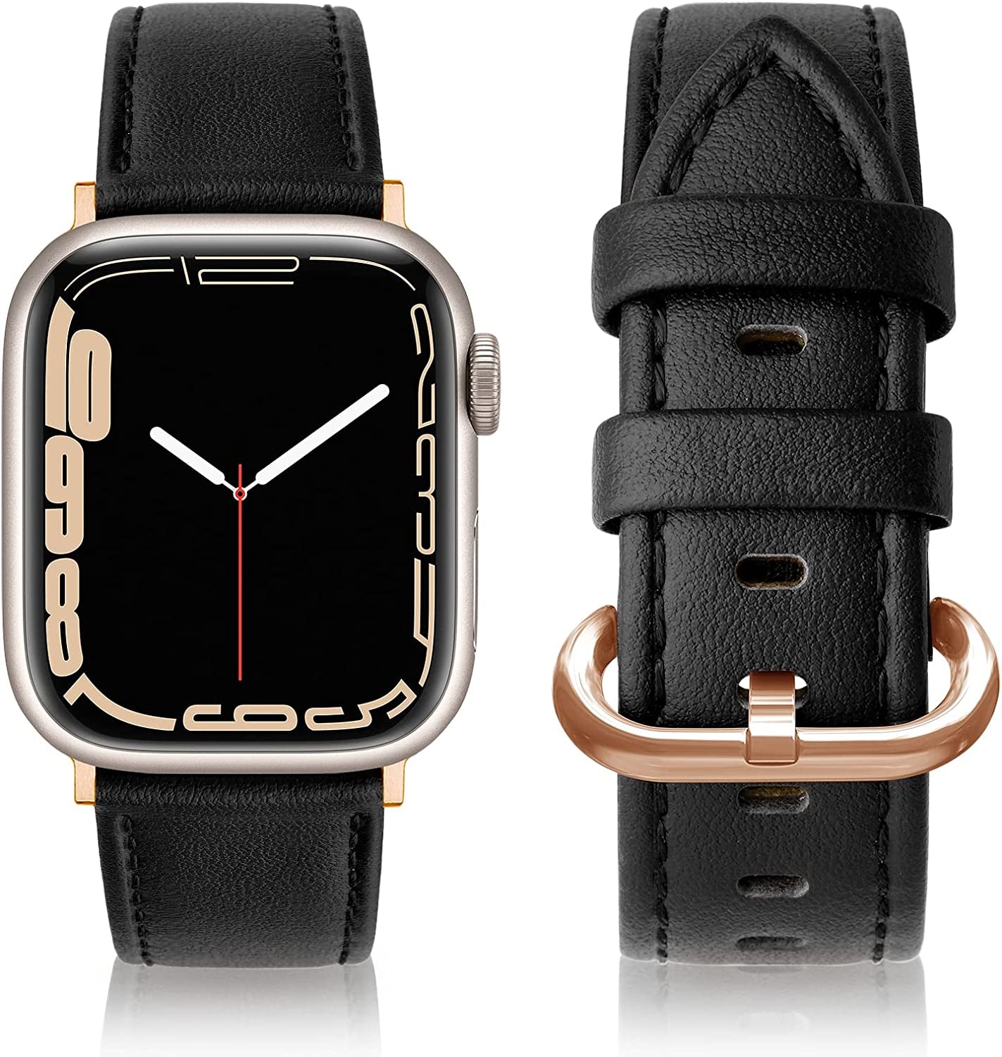 SWEES Leather Bands Compatible with Apple Watch Bands 41Mm 40Mm 38Mm Women Men, Genuine Leather Bands Replacement Strap for Apple Iwatch SE2 SE Series 8 7 6 5 4 3 2 1,Sports & Edition  SWEES Classic Black  