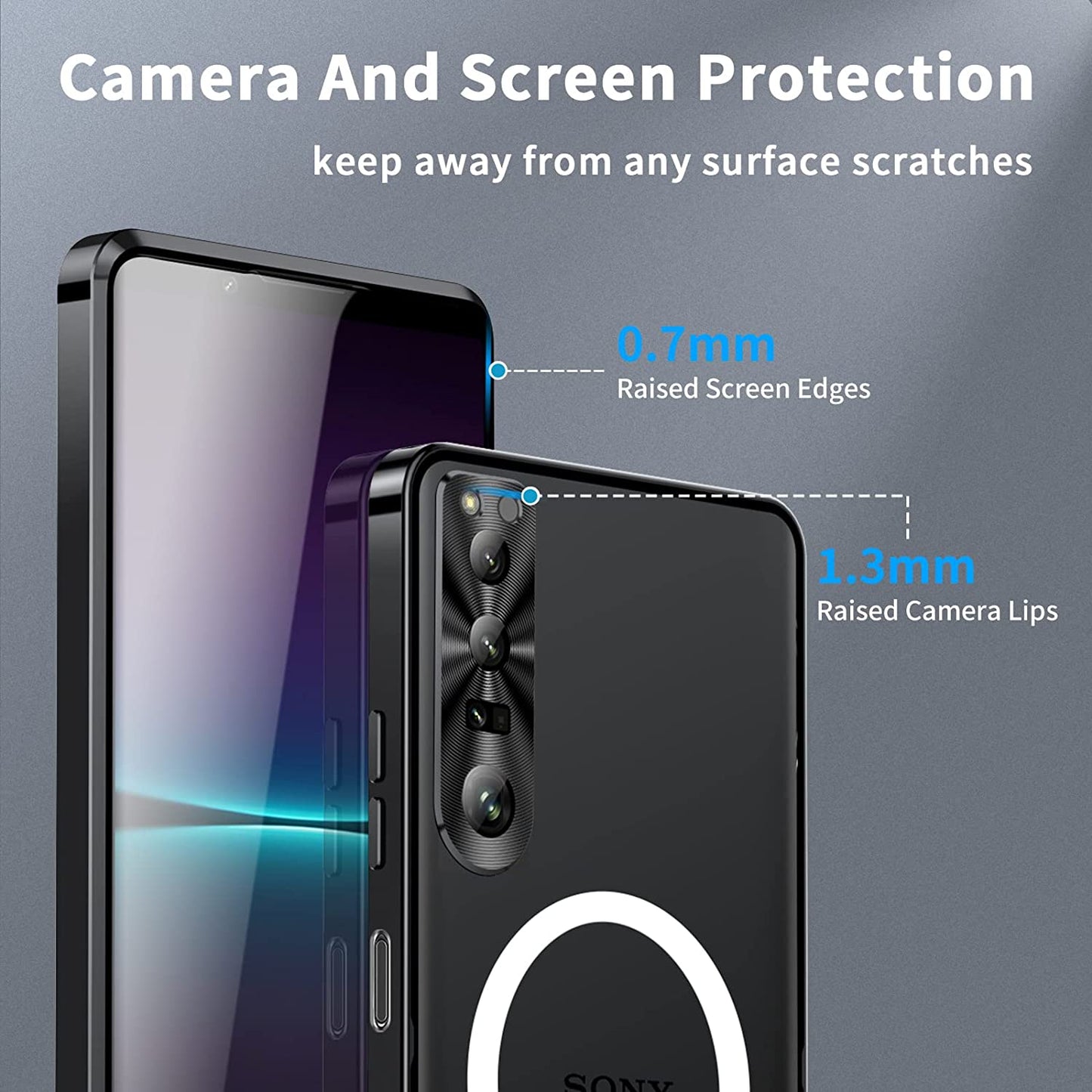 LOVE MEI Shockproof Case for Sony Xperia 1 V, Metal Frame Bumper Case + Matte PC Back Cover [Ultra Thin] [Scratch Resistant] with Lens Protection Support Magnetic Wireless Charger (Black)  LOVE MEI   