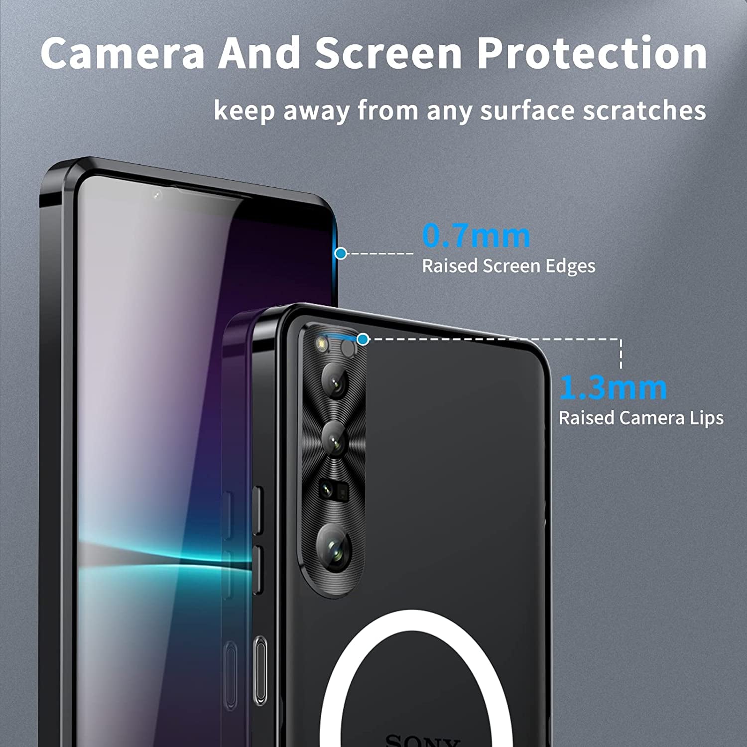 LOVE MEI Shockproof Case for Sony Xperia 1 V, Metal Frame Bumper Case + Matte PC Back Cover [Ultra Thin] [Scratch Resistant] with Lens Protection Support Magnetic Wireless Charger (Black)  LOVE MEI   