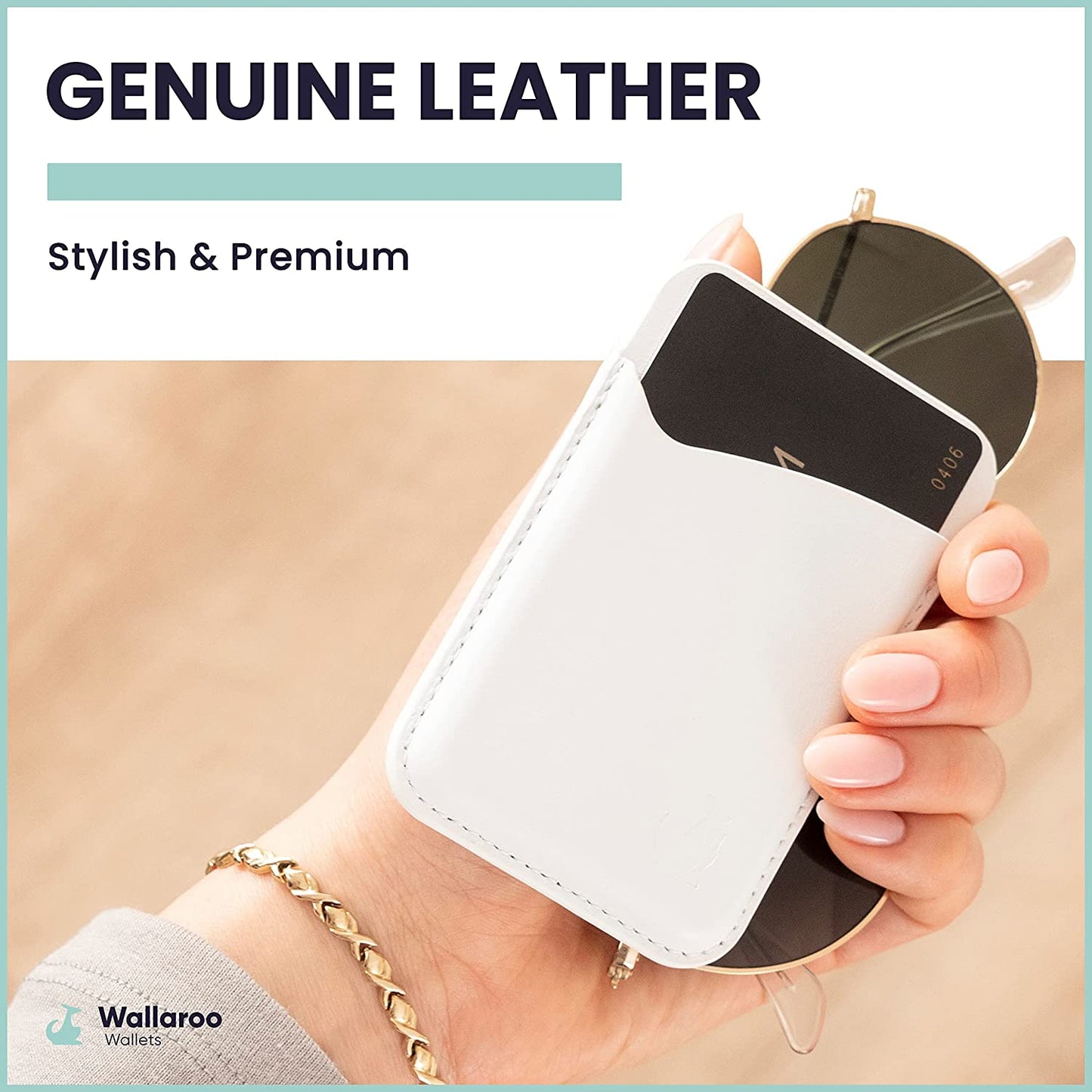 Genuine Leather Magsafe Compatible Wallet - Wallet for Apple Iphone 12 and Newer or Magsafe Ready Case - Iphone Wallet with Strong Magnet for Credit Card - Easy to Attach & Extra Slim (White)  Wallaroo, Inc   