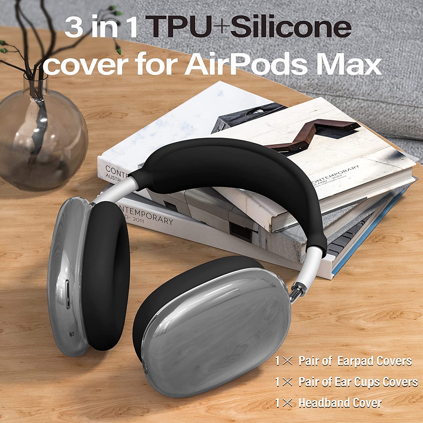 【3 in 1】 Case Cover for Airpods Max Headphones, Anti-Scratch Sweat-Proof Ear Pad Covers/Ear Cups Cover/Headband Cover Protectorfor Apple Airpods Max - Black.  Galafoki   