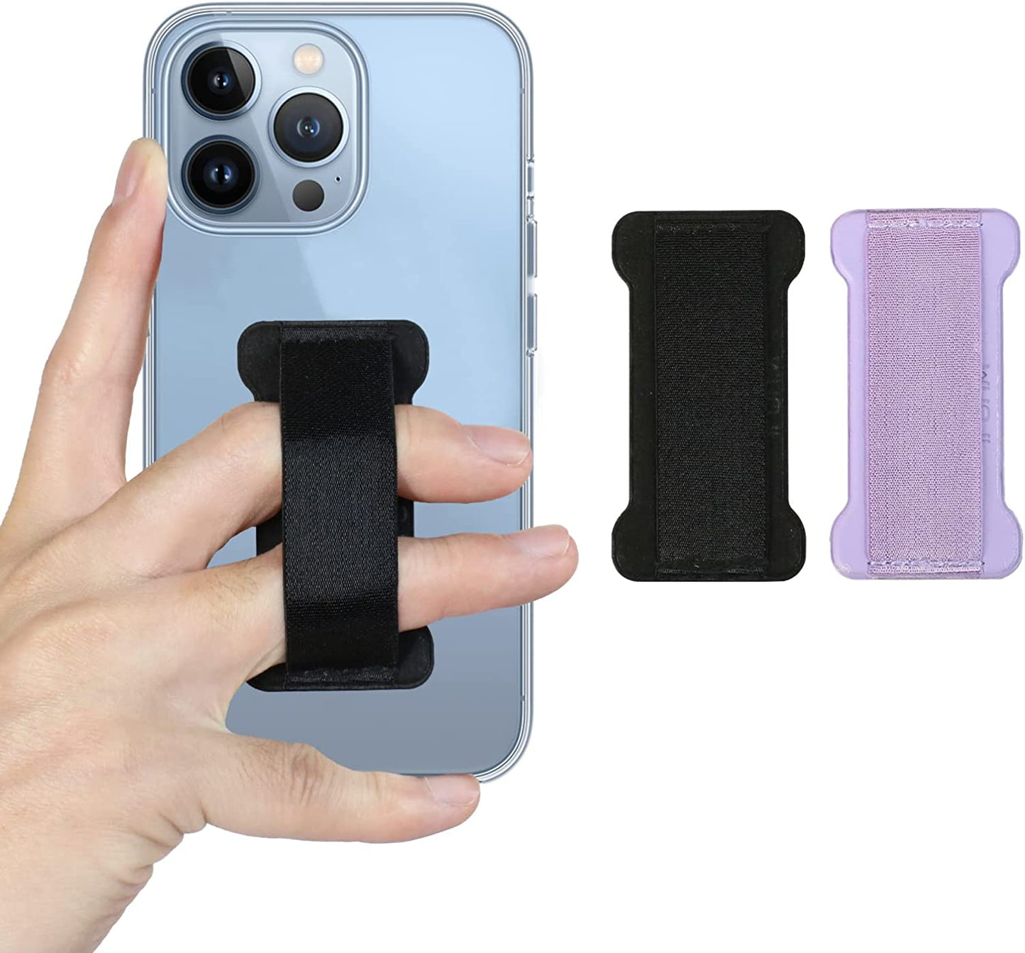 WUOJI - Finger Strap Phone Holder - Ultra Thin Anti-Slip Universal Cell Phone Grips Band Holder for Back of Phone - 2Pack(Black)  WUOJI Black+Purple  