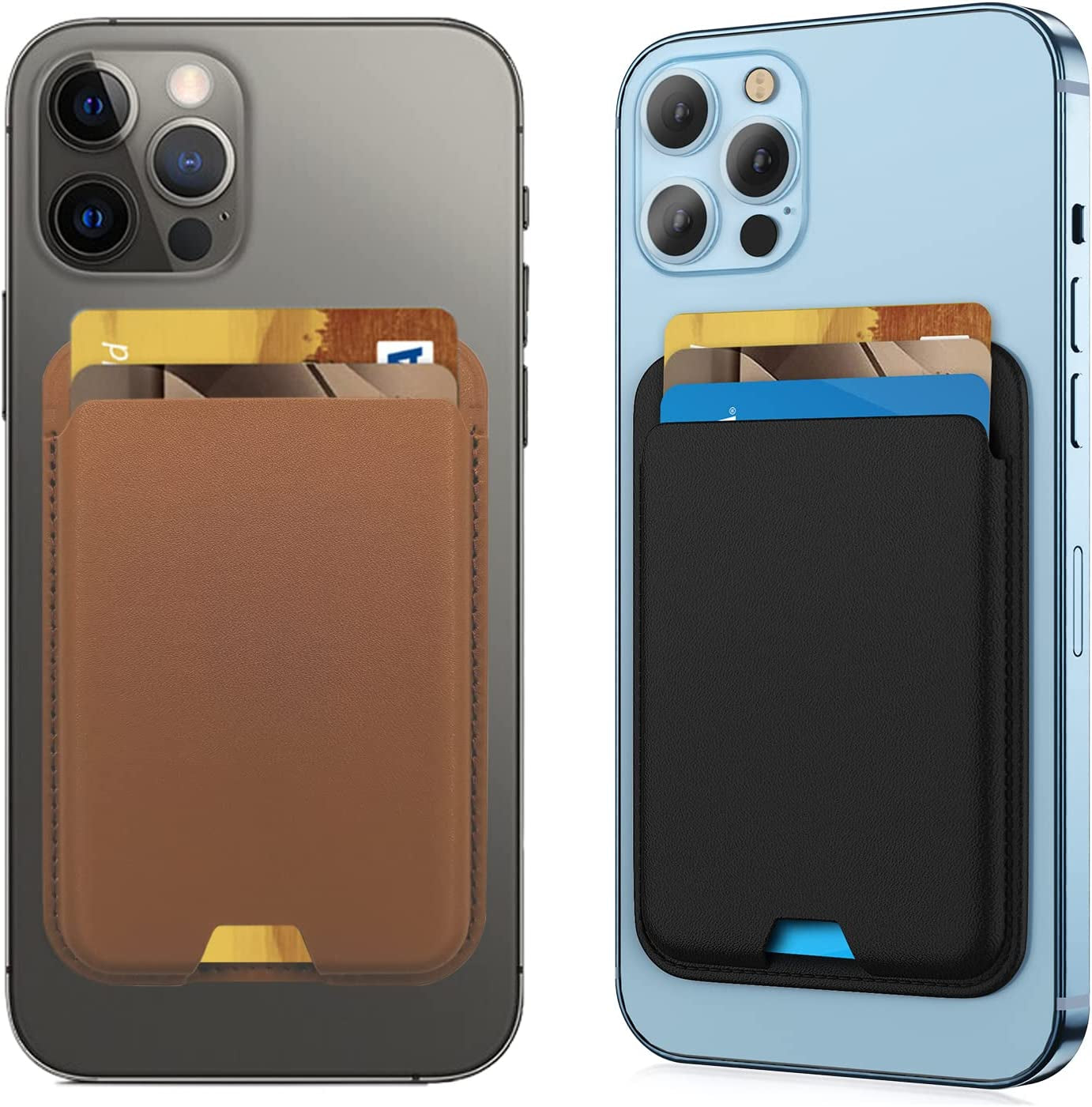 [2 Pack] Magnetic Wallet Card Holder Compatible with Apple Magsafe Wallet for Iphone 14 Pro Max/14 Pro/14/14 Plus, Mag Safe Wallet for Iphone 13 Pro Max/13 Pro/13/13 Mini/Iphone 12 Series,Midnightblue  iLodn Black and Umber  