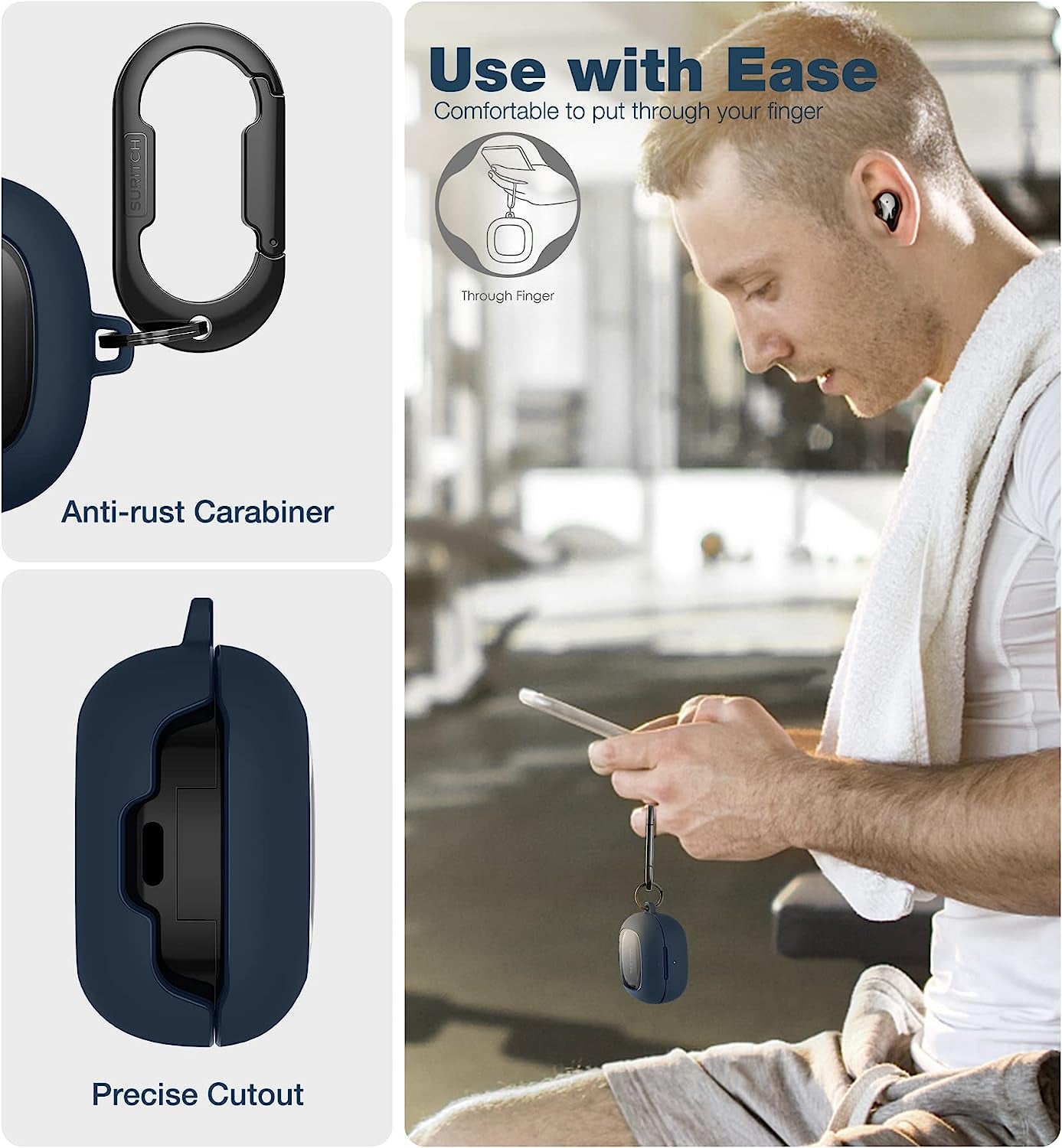 SURITCH for Samsung Galaxy Buds 2 Pro Case(2022)/Galaxy Buds 2 Case(2021)/Galaxy Buds Live Case(2020)/Galaxy Buds Pro Case(2021) Hard PC Shockproof TPU Cover with Gun-Colored Keychain Carabiner, Blue  SURITCH   