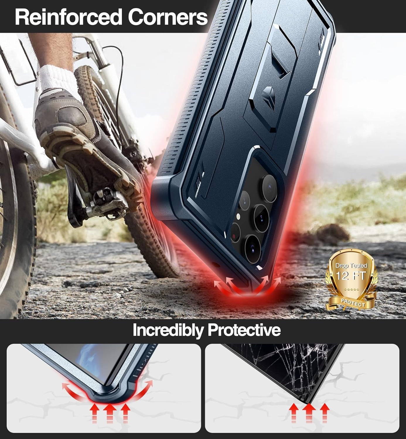 Dexnor Full Body Case for Samsung Galaxy S22 Ultra 5G/6.8 Inches, [Extra Front Frame] Heavy Duty Military Grade Protection Built-In Screen Protector and Kickstand for Samsung S22 Ultra 5G,Navy Blue  Dexnor   