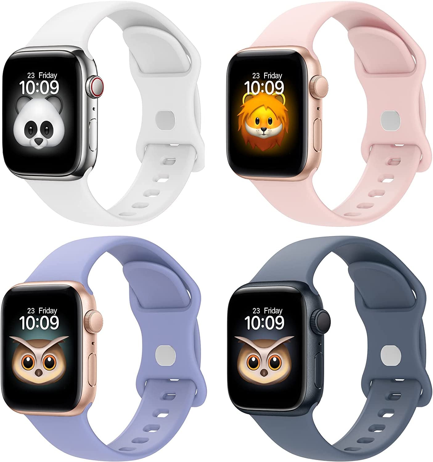 BRG 4 Pack Bands for Apple Watch Band Series Ultra SE 8 7 6 5 4 3 2 1 40Mm 38Mm 44Mm 42Mm 45Mm 41Mm 49Mm, Women and Men Sport Apple Watch Bands, Soft Silicone Strap Replacement for Iwatch Bands  BRG White/Pink Sand/Violet/Blue Grey 41mm/40mm/38mm 