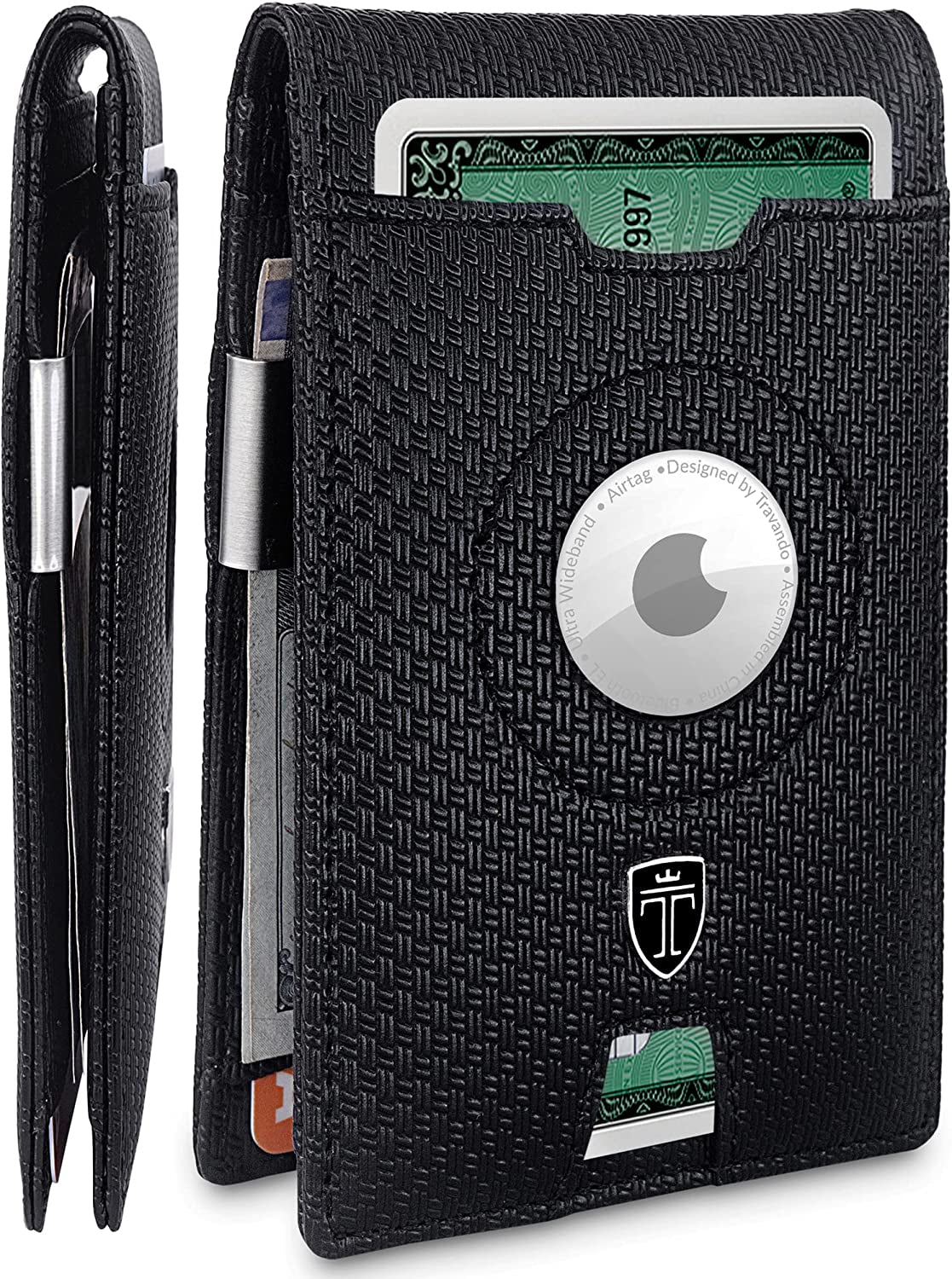 TRAVANDO Airtag* Wallet Mens Wallet with Money Clip Air Tag Wallet Card Holder RFID Blocking Bifold Gifts for Men  TRAVANDO Black & Metal  