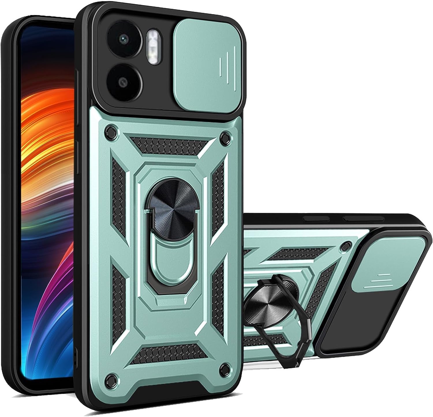 Ysnzaq Case for Xiaomi Redmi A1 Plus/Redmi A2 Plus, Heavy Duty Shockproof Lens Protective Phone Cover with Magnetic Stand for Xiaomi Redmi A2 Plus/Redmi A1 plus SJ Black  Ysnzaq Green  