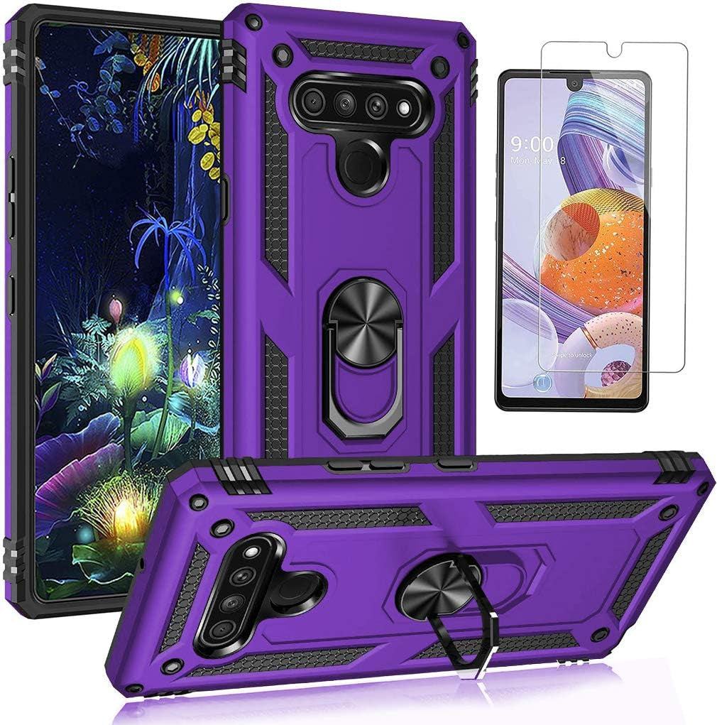 YZOK Compatible with LG Stylo 6 Case,With HD Screen Protector,Military Grade Protective Phone Case with 360 Degree Rotating Metal Ring, Holder Kickstand Cover Case for LG Stylo 6 (Blue)  YZOK Purple  