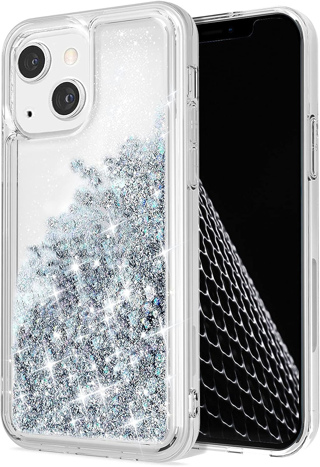 WORLDMOM Compatible with Iphone 13 Case,Clear Bling Flowing Liquid Floating Sparkle Colorful Glitter Waterfall TPU Protective Phone Case Compatible with Iphone 13 [6.1 Inch 2021], Silver  WORLDMOM   