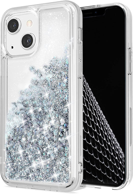WORLDMOM Compatible with Iphone 13 Case,Clear Bling Flowing Liquid Floating Sparkle Colorful Glitter Waterfall TPU Protective Phone Case Compatible with Iphone 13 [6.1 Inch 2021], Silver  WORLDMOM   