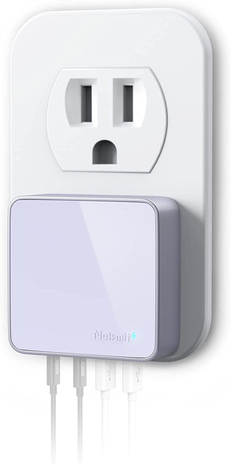 Nekmit USB C Charger, Thin Flat 52W 4-Port Fast Wall Charger with Two 20W Power Delivery and 2 USB Port for Iphone 14/14 Pro/14 Pro Max, Galaxy, Pixel, Ipad Pro, Airpods Pro and More, Upgraded  Nekmit Compact Purple  