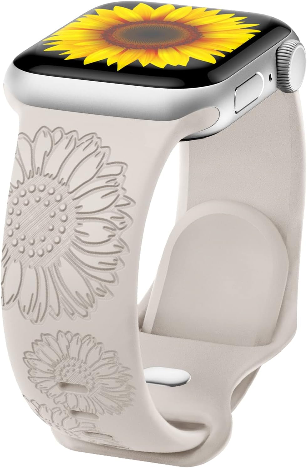 Flower Engraved Band Compatible with Apple Watch Bands 42Mm 44Mm 45Mm 49Mm for Women, Soft Sunflower Laser Silicone Wristbands Cute Sport Straps for Iwatch Series 8/7/Se/6/5/4/3/2/1/Ultra  Butifacion Sunflower Starlight 42mm/44mm/45mm/49mm 