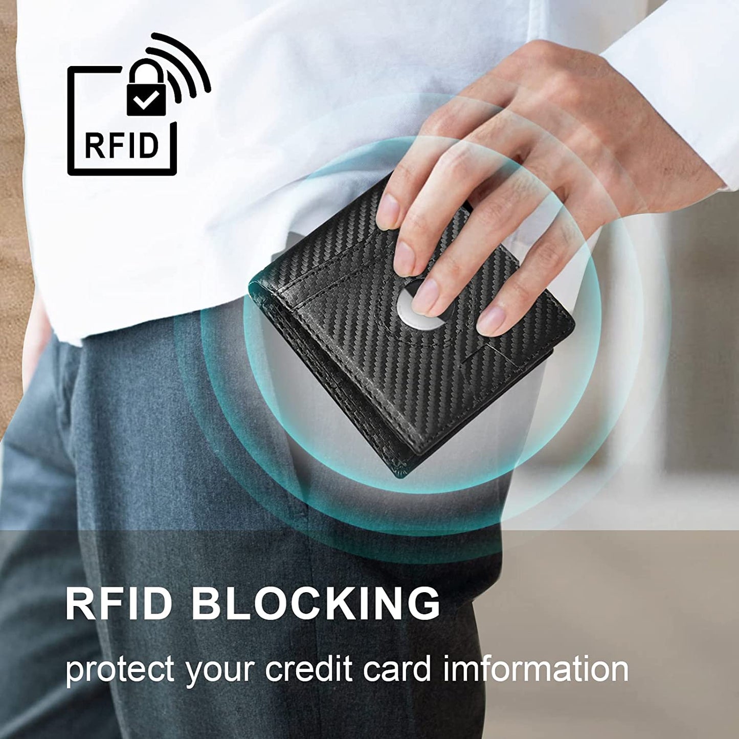 GACEMIU Airtag* Wallet Mens Bifold Leather Carbon Fiber Wallet Air Tag Wallet with Card Holder RFID Blocking Gifts for Men  GACEMIU   