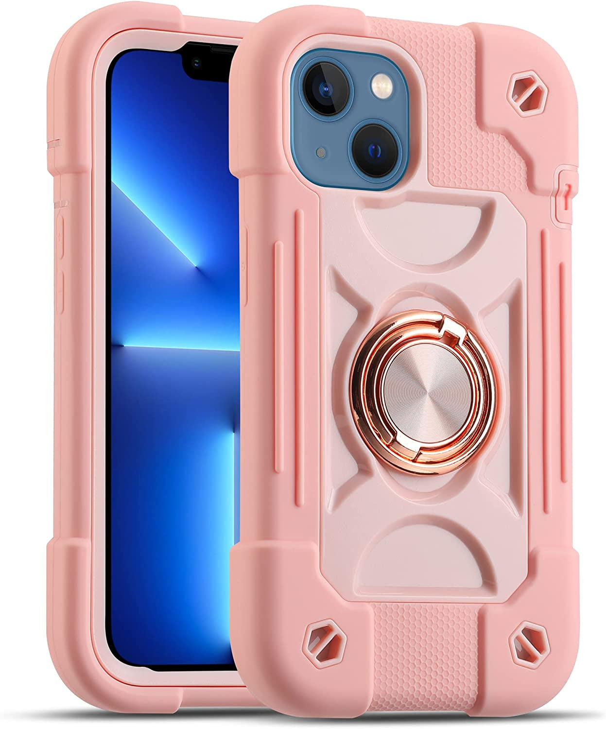 MARKILL Compatible with Iphone 14 Case/Iphone 13 Case 6.1 Inch with Built-In 360°Rotating Ring Stand, Military Grade Drop Protection Full Body Rugged Heavy Duty Protective Durable Cover. (Black)  MARKILL Pink  