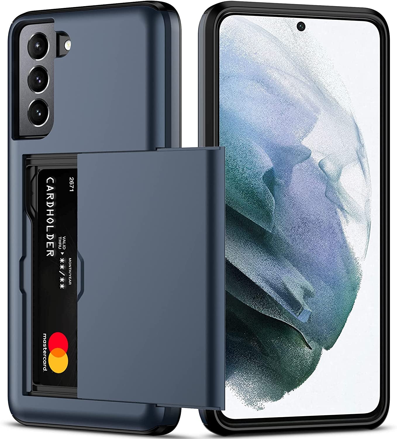 Nvollnoe for Samsung S21 Ultra Case with Card Holder Dual Layer Heavy Duty Protective Galaxy S21 Ultra Case Hidden Card Slot Slim Wallet Case for Samsung S21 Ultra(Rose Gold)  Nvollnoe Blue For Galaxy S21 Plus-6.7'' 