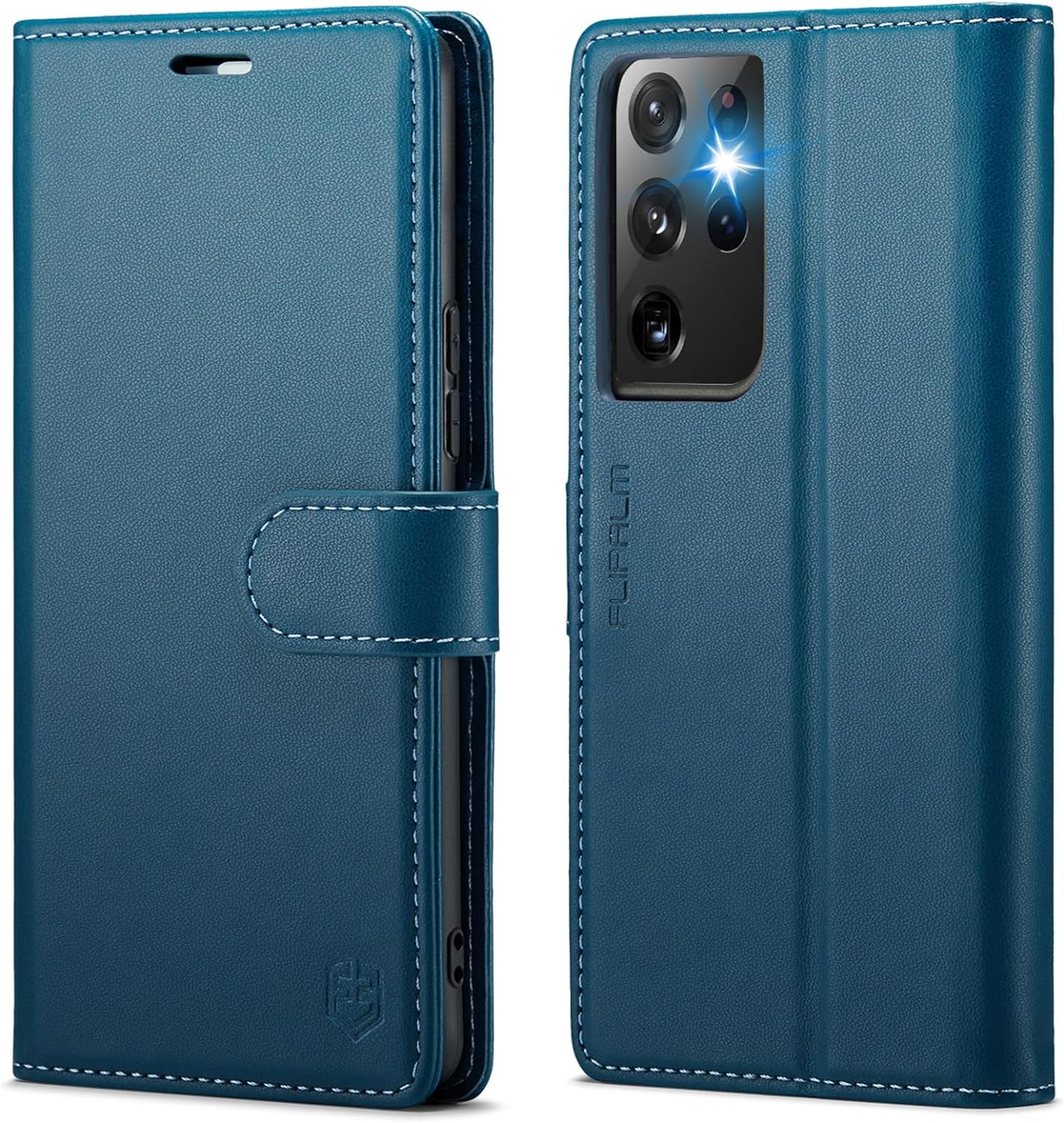FLIPALM for Samsung Galaxy S21 Ultra Wallet Case with RFID Blocking Credit Card Holder, PU Leather Folio Flip Kickstand Protective Shockproof Cover Women Men for Samsung S21 Ultra Phone Case(Black)  FLIPALM Blue  