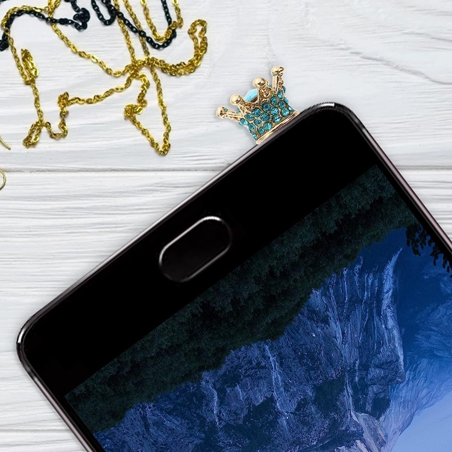 Hemobllo 2Pcs Earphone Jack Plug Crown Earphone Jack Stopper Rhinestone Dust Caps DIY Phone Accessories for 3. 5MM Headphone (Sky Blue)  Hemobllo   