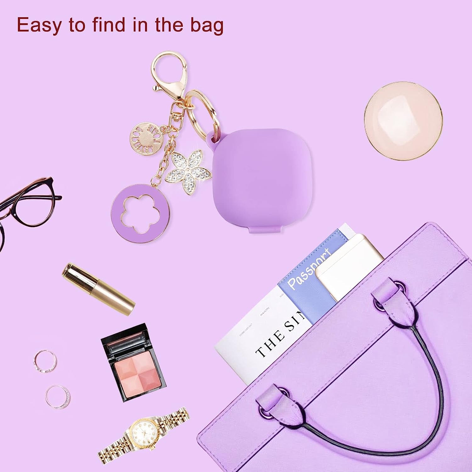 OLEBAND Galaxy Buds 2 Pro 2022/Galaxy Buds 2/Pro Case 2021/Galaxy Buds Live 2020 Case Cover,Soft Silicone Protective Cover with Cute Keychain Accesories,For Women and Girls,Purple  OLEB   