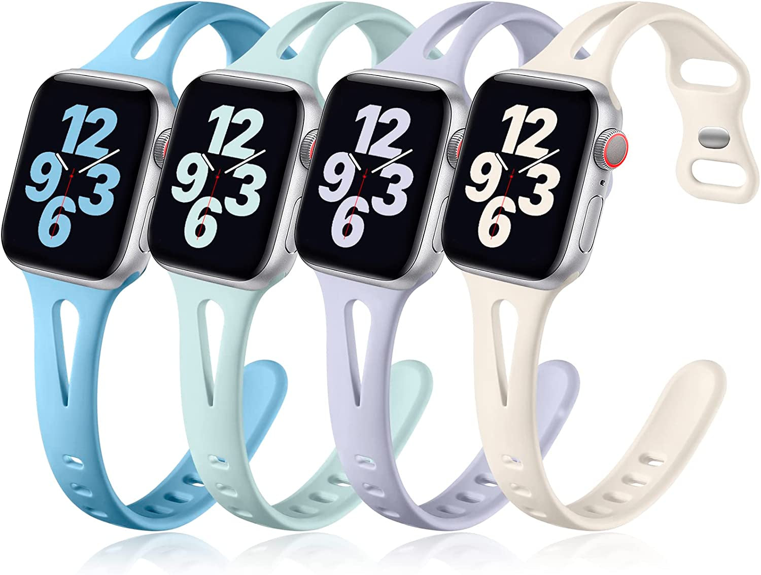 Getino Compatible with Apple Watch Band 40Mm 38Mm 41Mm Iwatch Series 8 7 6 5 4 3 2 1 SE for Women Men, Stylish Durable Silicone Slim Sport Watch Bands, 4 Pack, Cyan/Lake Blue/Starlight/Grayish Purple  Getino   