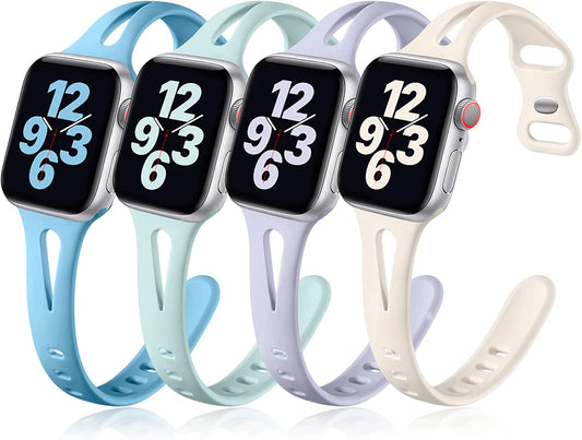 Getino Compatible with Apple Watch Band 40Mm 38Mm 41Mm Iwatch Series 8 7 6 5 4 3 2 1 SE for Women Men, Stylish Durable Silicone Slim Sport Watch Bands, 4 Pack, Cyan/Lake Blue/Starlight/Grayish Purple  Getino   