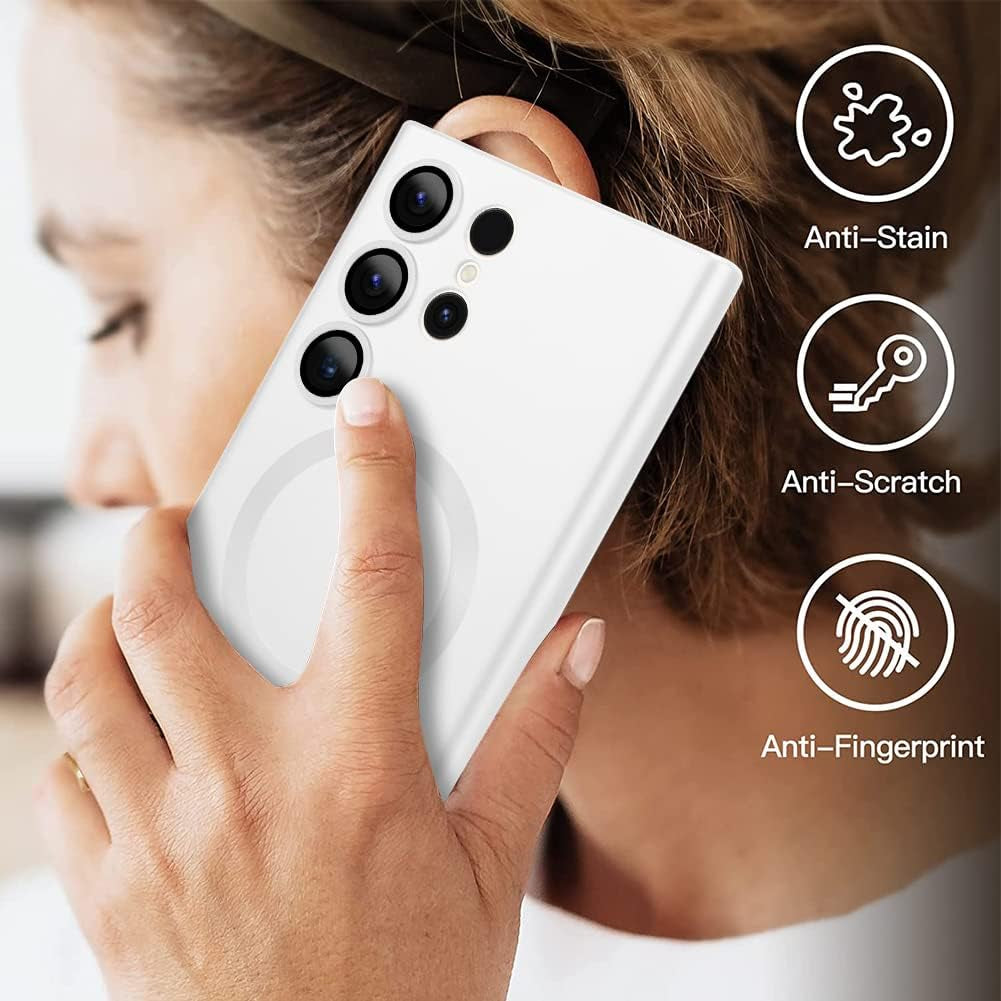 Goarshy Magnetic Designed for Samsung Galaxy S22 Ultra Case White [Compatible with Magsafe] Hard Back & Soft Bumper, Protective Slim Thin S22 Ultra Case 6.8'' 2022, Feather Dream White  Goarshy   