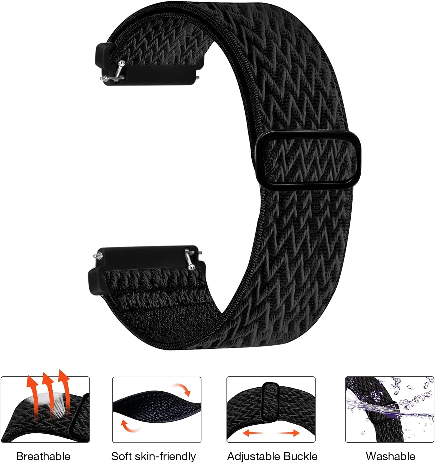 4 Pack Stretchy Bands Compatible with Fitbit Versa/Fitbit Versa Lite/Fitbit 2 Women Men, Adjustable Elastic Soft Loop Nylon Breathable Replacement Straps for Smartwatch Wristband  POHNUI   