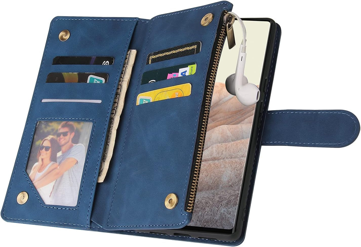 ZZXX Google Pixel 6 Pro Case Wallet with Card Slot Premium Soft PU Leather Zipper Flip Folio Wallet with Wrist Strap Kickstand Protective for Google Pixel 6 Pro Wallet Case(Blue 6.7 Inch)  ZZXX   