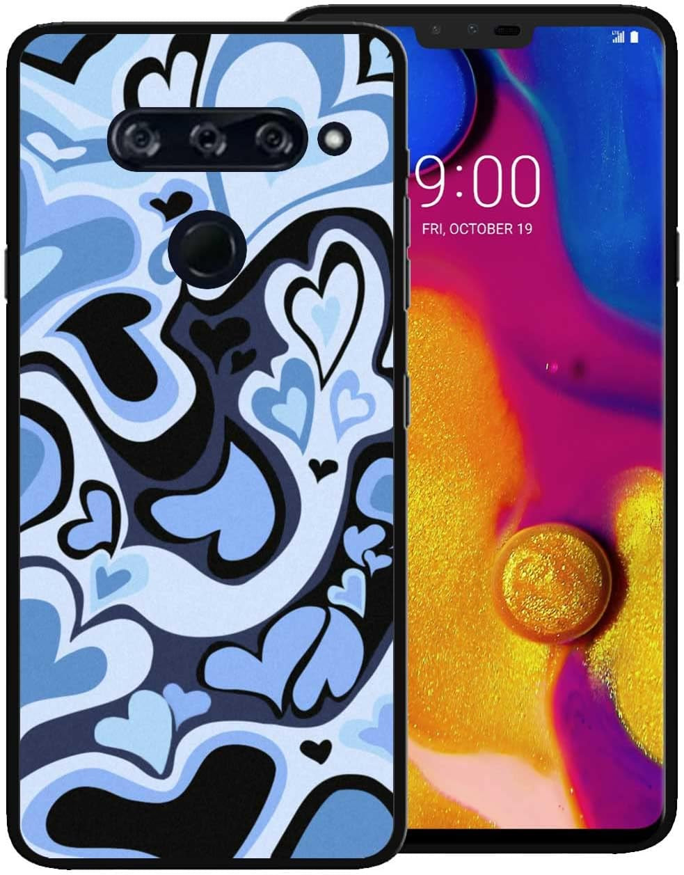 Zaztify Phone Case for LG V40 Thinq, Lovely Irregular Dark Pink Love Heart Lovecore Aesthetic Cute Pattern Shockproof Protective Anti-Slip Thin Slim Soft Phone Cover Shell  zaztify Blue Black Lovecore  