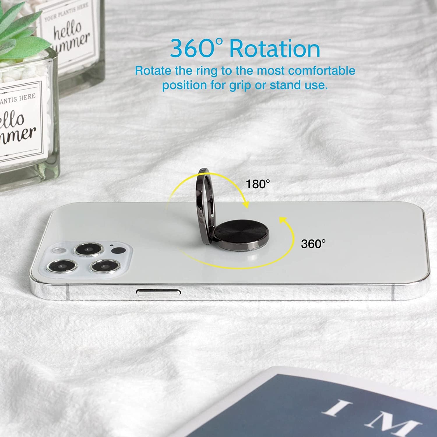 [2 Pack] Rounded CD Texture Cell Phone Ring Holder Stand, 360 Degree Rotation Finger Ring Kickstand with Polished Metal Phone Grip, Smartphone Accessories (Black)  Wansurs   