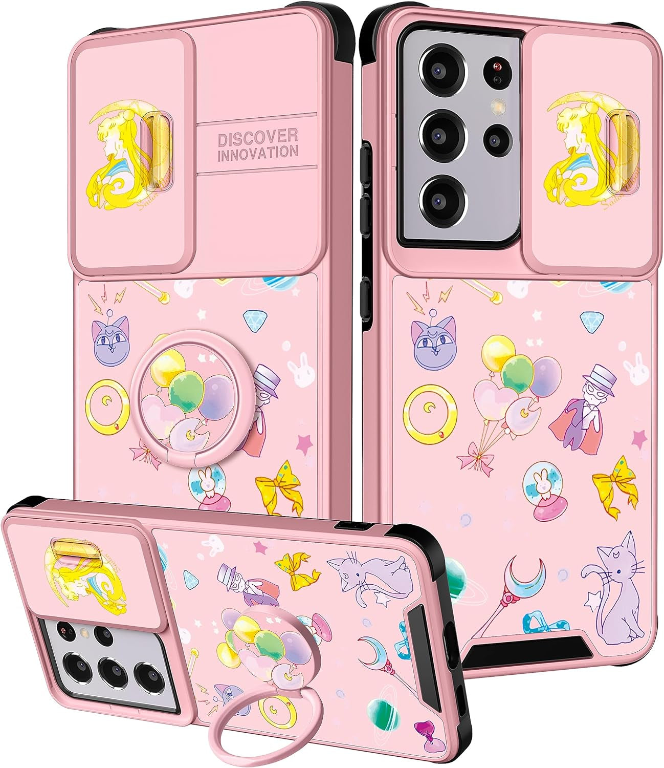 Oqpa for Samsung Galaxy S21 Ultra Case Cute Cartoon S21 Ultra 5G Case for Women Girly Girl Kawaii Funny Unique Cases with Camera Cover+Ring Holder for Galaxy S21 Ultra, Heart Skull  meitong2020 Moon Cat  