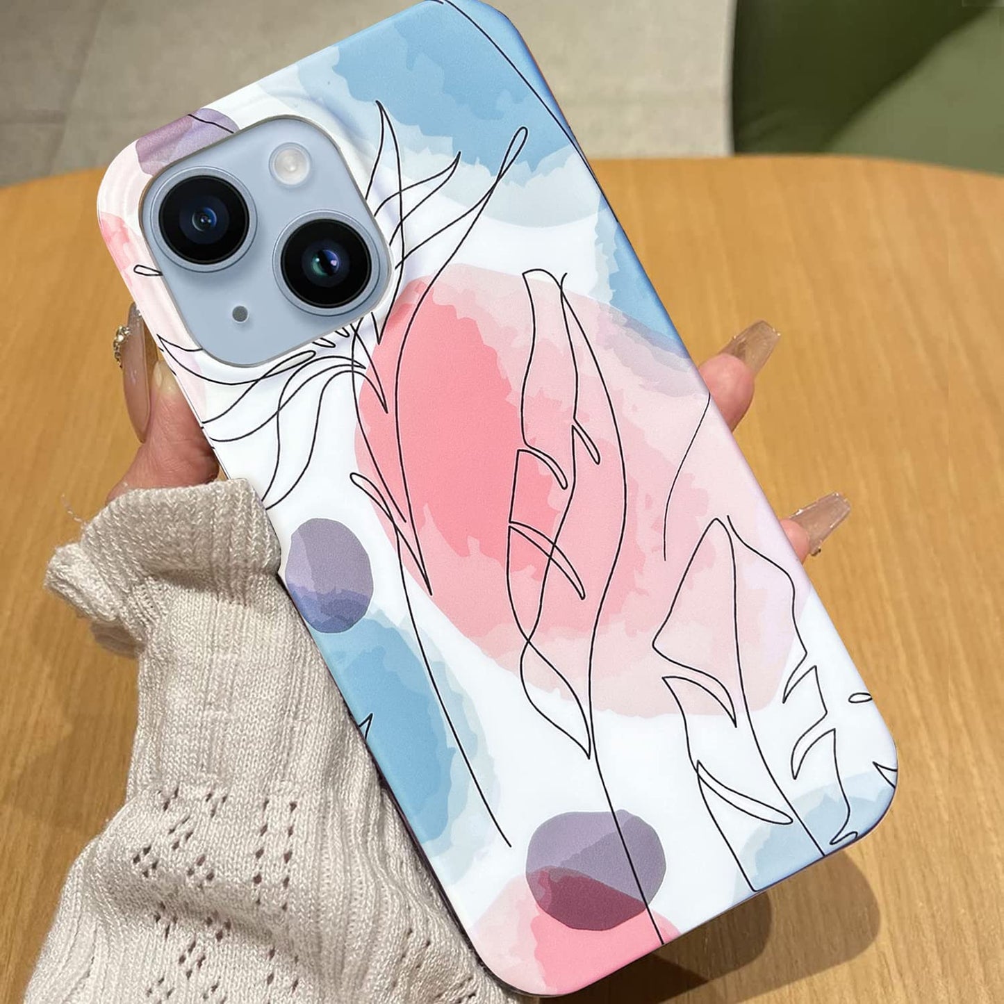 J.West Compatible with Iphone 14 Case 6.1" Cute Boho Style Leaf Soft Silicone Rubber Shockproof Cute Floral Pattern Design Slim Fit Anti-Scratch Phone Protective Case Cover for Women Girl Pink Blue  J.west   
