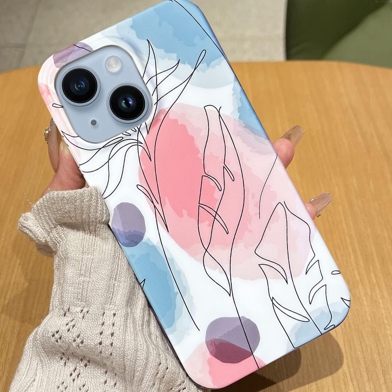 J.West Compatible with Iphone 14 Case 6.1" Cute Boho Style Leaf Soft Silicone Rubber Shockproof Cute Floral Pattern Design Slim Fit Anti-Scratch Phone Protective Case Cover for Women Girl Pink Blue  J.west   