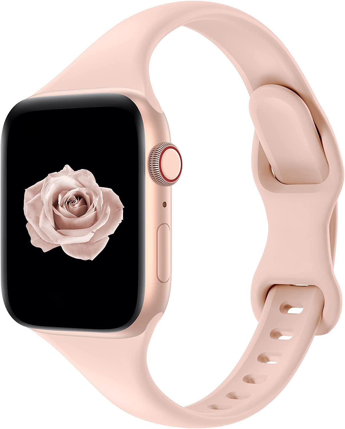 Acrbiutu Bands Compatible with Apple Watch 38Mm 40Mm 41Mm 42Mm 44Mm 45Mm 49Mm, Slim Thin Narrow Replacement Silicone Sport Strap Wristbands for Iwatch Series Ultra 8/7/6/5/4/3/2/1 SE Women Men  Acrbiutu A,Pink Sand 42/44/45/49mm 